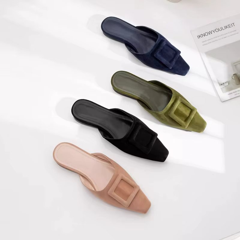 Mules à Boucle en Daim pour Femme, Chaussures de Style Basique, Pantoufles Naturelles, 50 Styles, Collection Automne 2025