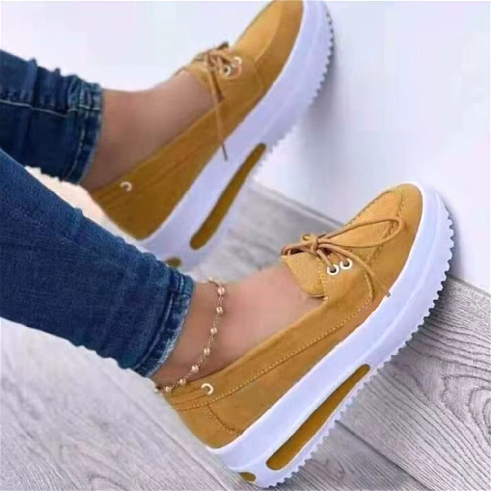 Baskets à Semelle Compensée pour Femme, Chaussures Plates à Enfiler, Basses en Toile pour Bol, Semelle Optique Respirante et Décontractée, 03