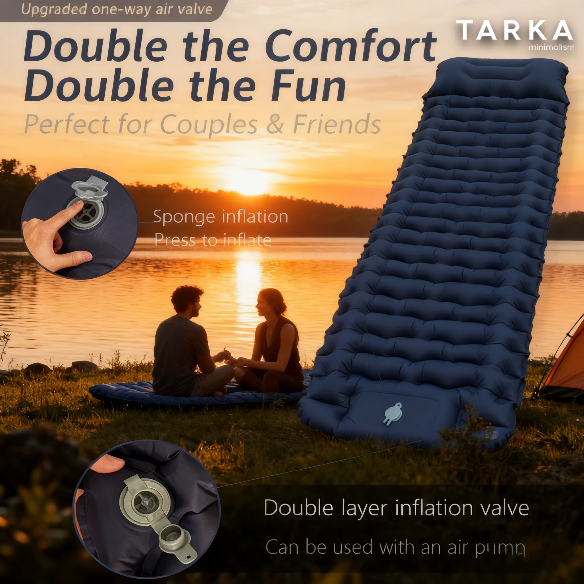 TARKA – matelas gonflable de Camping, épais, auto-gonflant, Chusion d'air, randonnée sauvage, voyage, coussin de couchage épissable