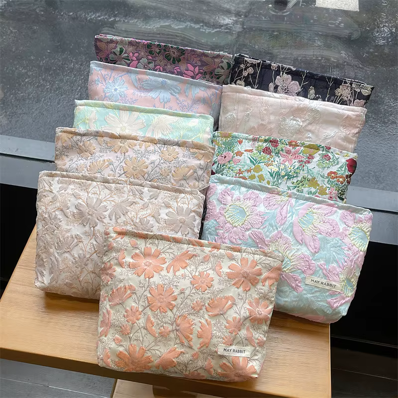 Sacs à cosmétiques floraux rétro Jacquard pour femmes, sac de rangement d'épicerie Vintage à fleurs pour femmes, pochette, étuis de maquillage, sacs à main pour filles