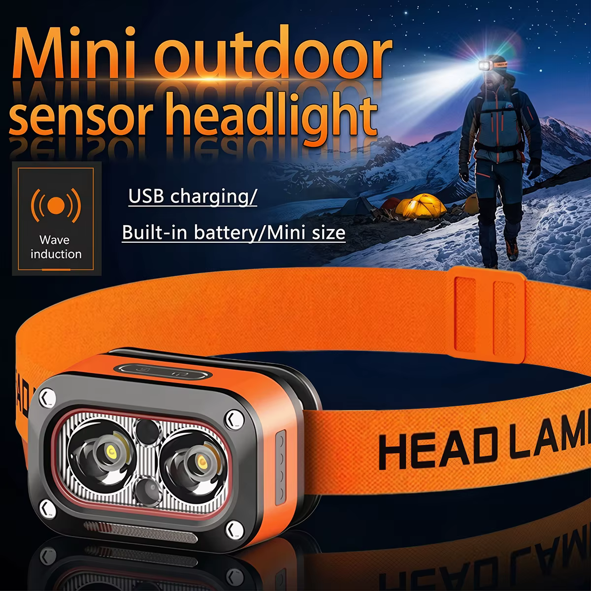 Lampe frontale LED rechargeable ultra-lumineuse avec 5 modes de charge USB 60 ° Ajustable et durable pour le camping et