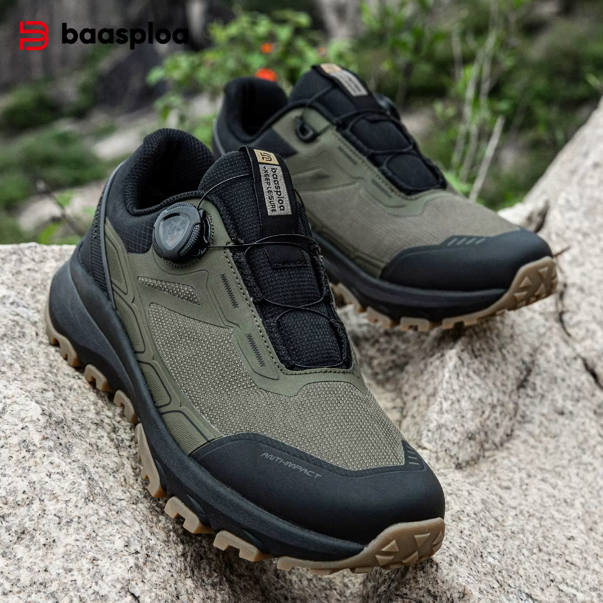 Baasploa randonnée baskets nouveau bouton rotatif haute qualité chaussures de plein air mâle en cuir de luxe concepteur