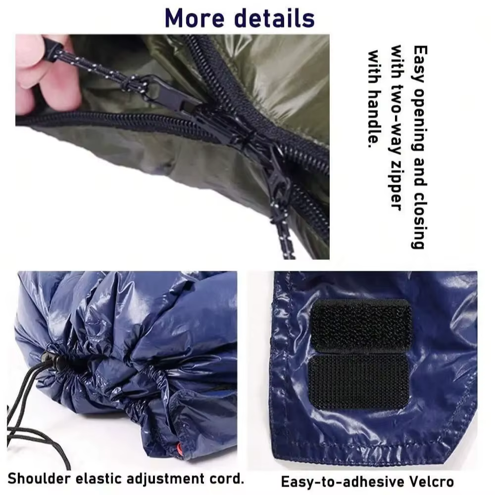 Sacs de couchage en duvet d'oie, sac de couchage ultra chaud de style enveloppe pour adultes en duvet d'oie blanc, équipement de camping portable épais résistant au froid pour l'extérieur