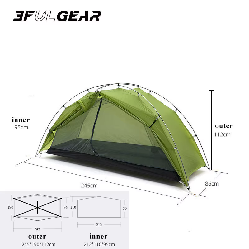3F UL TAICHI Tente de camping 15D avec revêtement en silicone pour 1 personne No-See-Um 3 saisons/4 saisons
