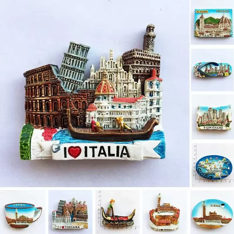 Aimants de réfrigérateur en résine d'italie, Souvenir touristique, Toscana Firenze San Gimignano Siena Venezia, autocollants de réfrigérateur, décoration de maison, cadeaux