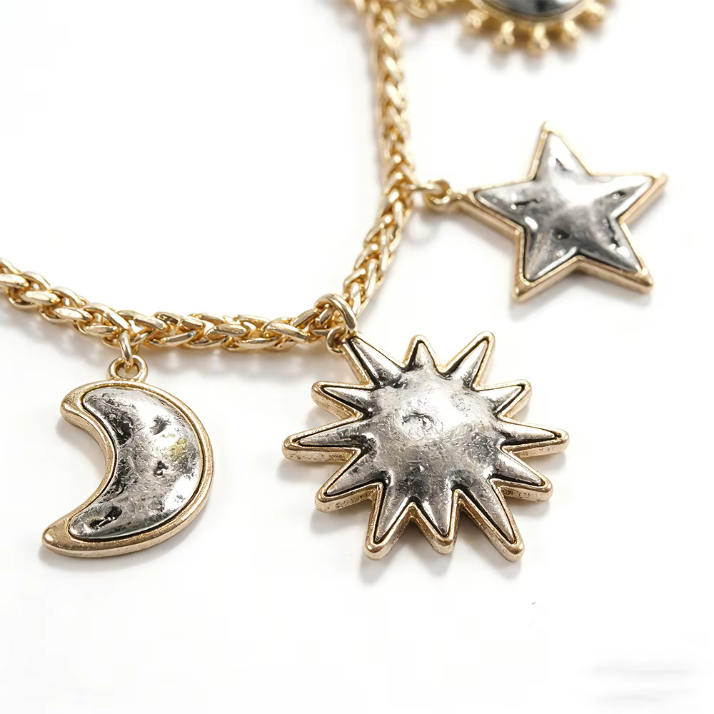 Collier Pendentif Soleil Lune Étoile