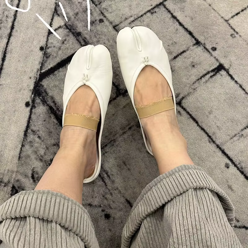 Tibi SplitToe chaussures en cuir véritable femmes pantoufles Vintage plissé en peau de mouton ballerines chaussures de créateur