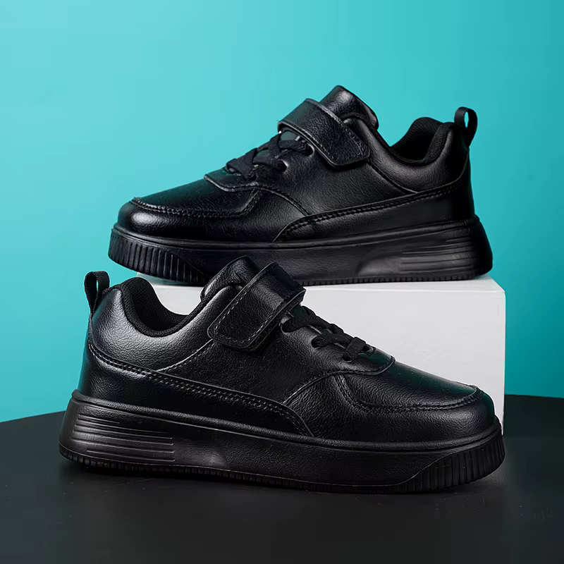 Baskets blanches plates en cuir PU pour garçons, chaussures décontractées noires pour enfants, chaussures de sport confortables et de Tennis à la mode