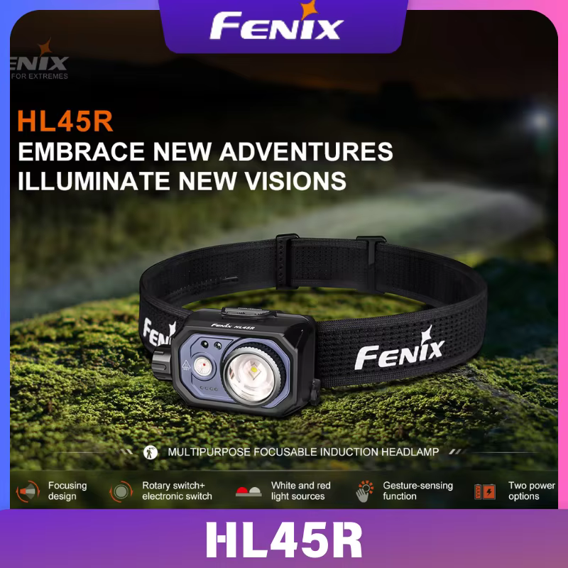 Lampe frontale à induction focalisable polyvalente Fenix HL45R 1000 lumens rechargeable avec batterie
