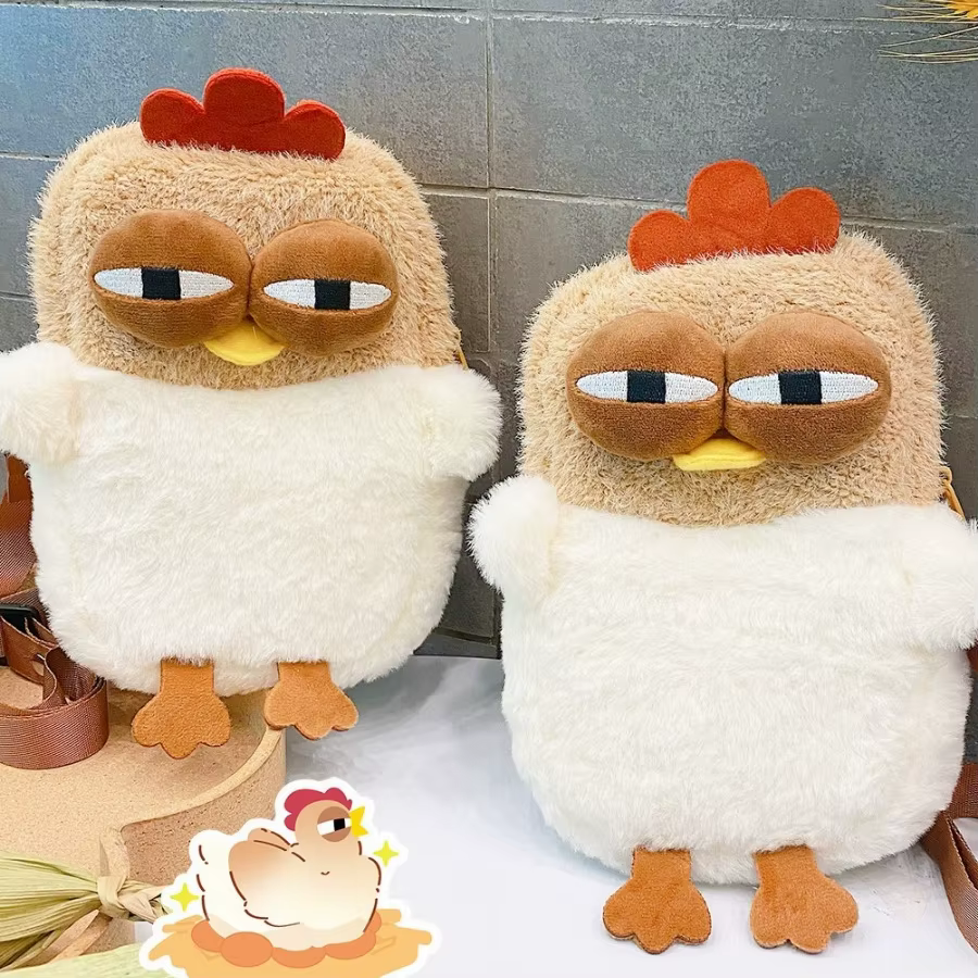 Sac à bandoulière feuille poule fourrure poulet en peluche sac à main drôle Kawaii poulet pendentif porte-clés poupée sacoche sac à main pour les femmes cadeau d'anniversaire