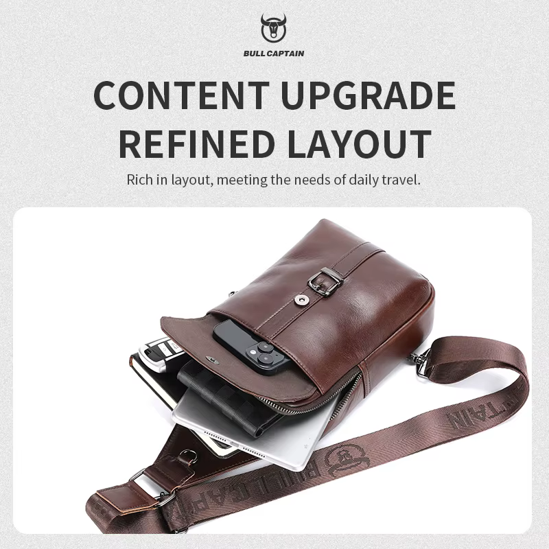 BULLCAPTAIN Vintage hommes sac en cuir véritable sac de poitrine sac de messager sacs à bandoulière décontractés pour