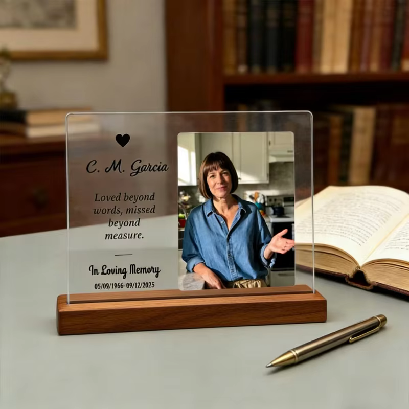Lampe en acrylique personnalisée avec portrait photo, veilleuse personnalisée, base en bois transparente, lampe à photo, cadeau attentionné, cadeau pour la fête des enseignants