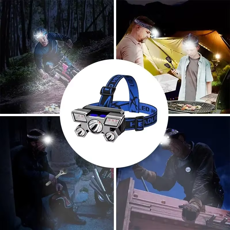 Lampe frontale rechargeable ultra-lumineuse à 5 LED
