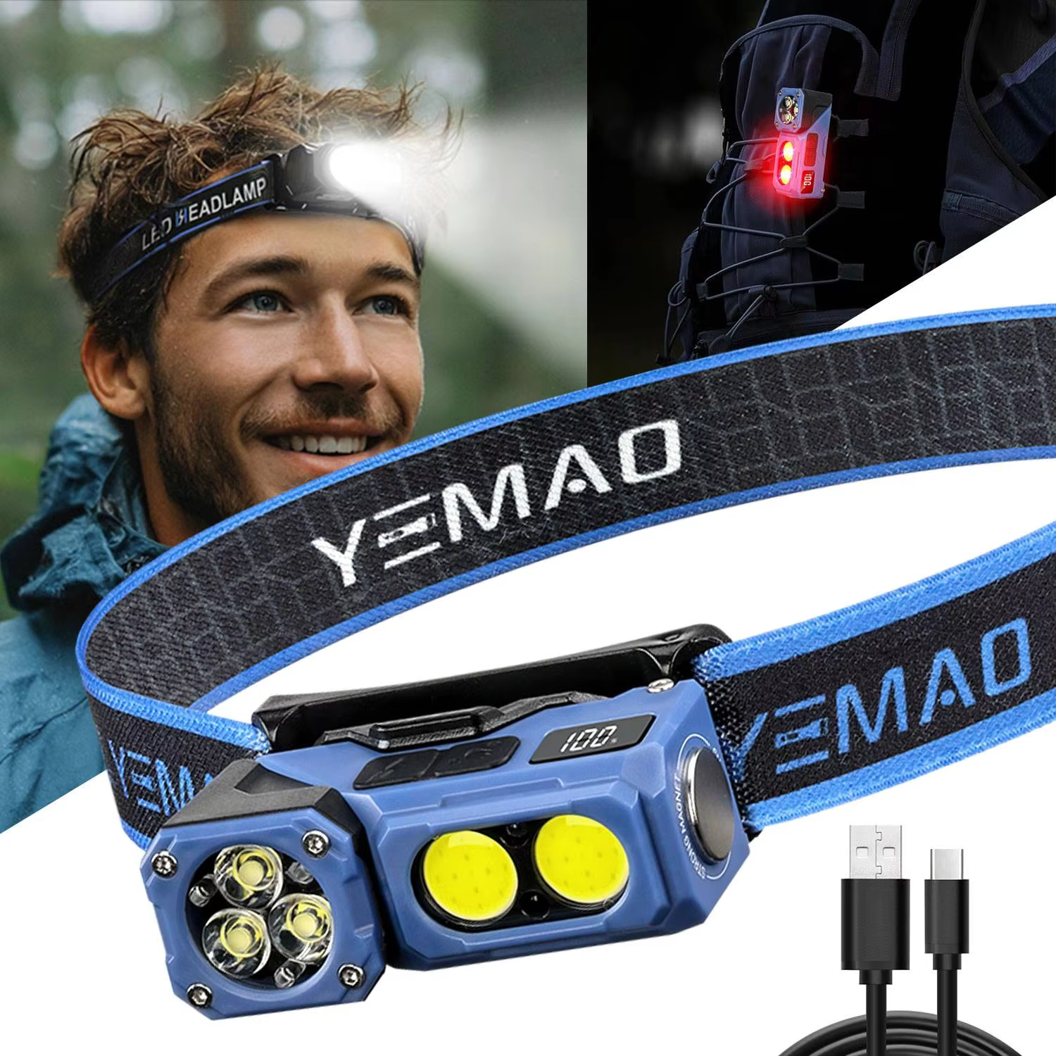 YEMAO T615 Super Lumineux Led Projecteur avec Magnétique Clip 7 Modes USB Rechargeable Portable Étanche Torche Pour La Pêche Camping
