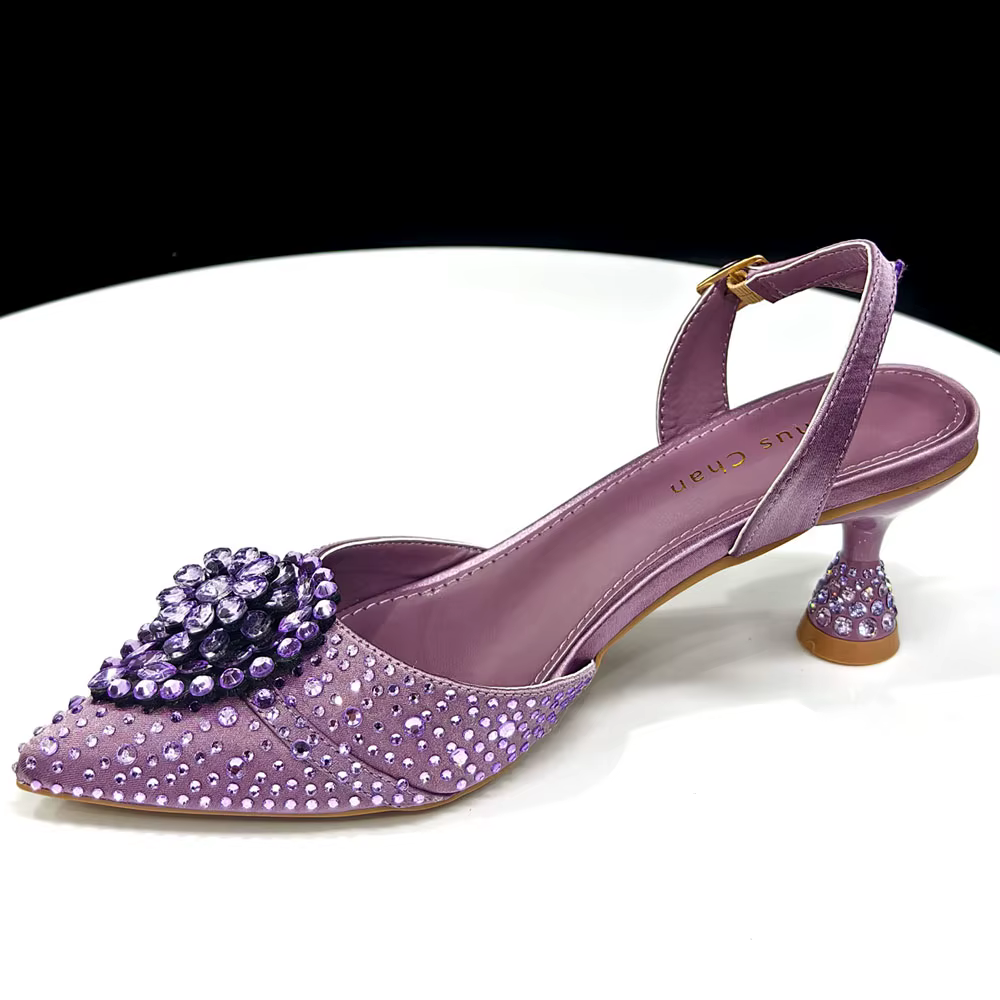 Nouvelles chaussures italiennes pour femmes et sacs assortis décorés de strass, chaussures de mariage élégantes à bout pointu pour mariée