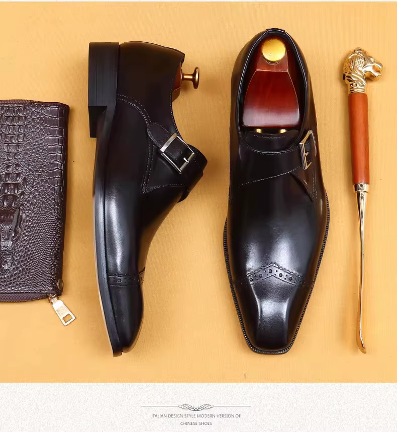 Chaussures habillées pour hommes, bout pointu, boucle, haut de gamme, mariage, grande taille, Style européen, vêtements de travail, Derby