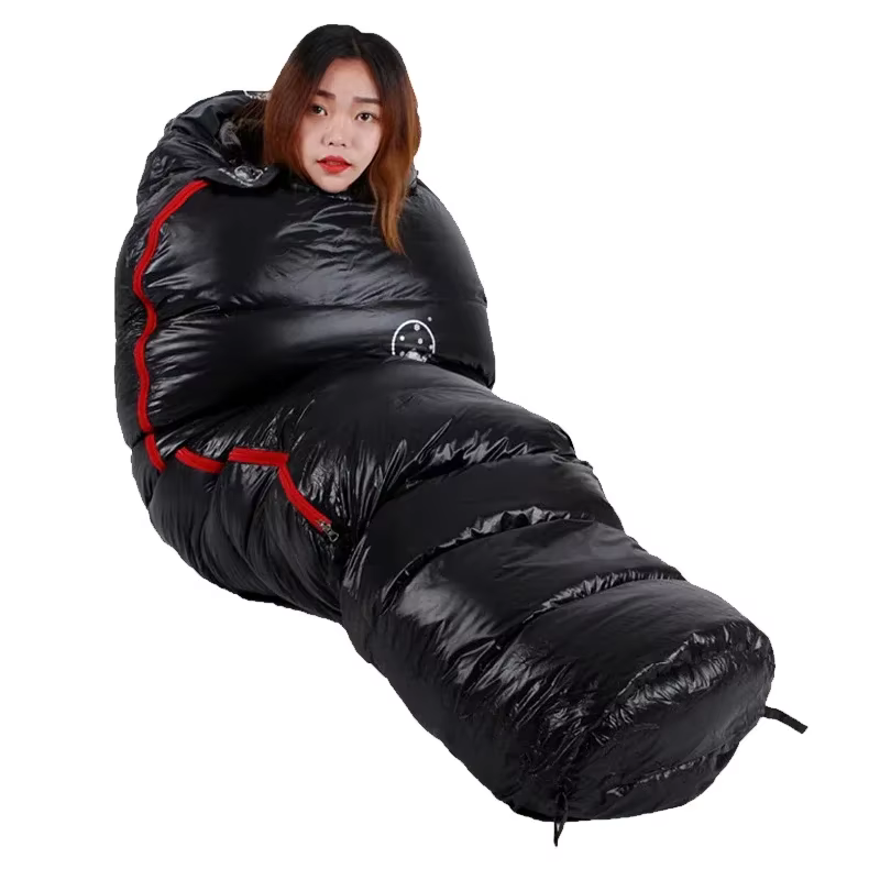 Sac de couchage de Camping en duvet d'oie blanc, garde au chaud, Style momie, épais, adapté pour l'hiver, stockage thermique Portable, Compression