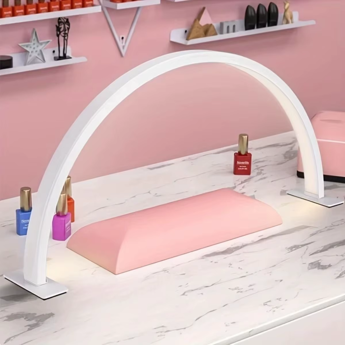 Lampe à ongles demi-lune à 3 températures de couleur, LED dimmable, lumière de bureau en arc, sans éblouissement, protection des yeux, lampe de beauté pour nail art et extension de cils
