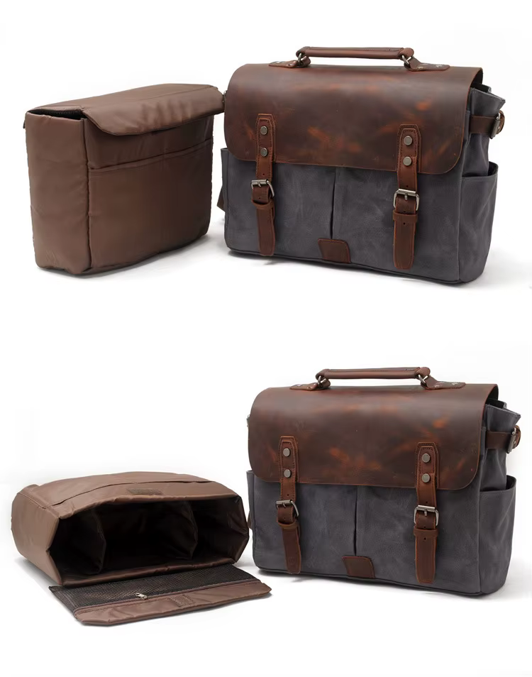 Roadfisher Vintage décontracté toile cuir photographie appareil photo messager sac à bandoulière insérer étui pour Canon Nikon Sony Fuji Leica