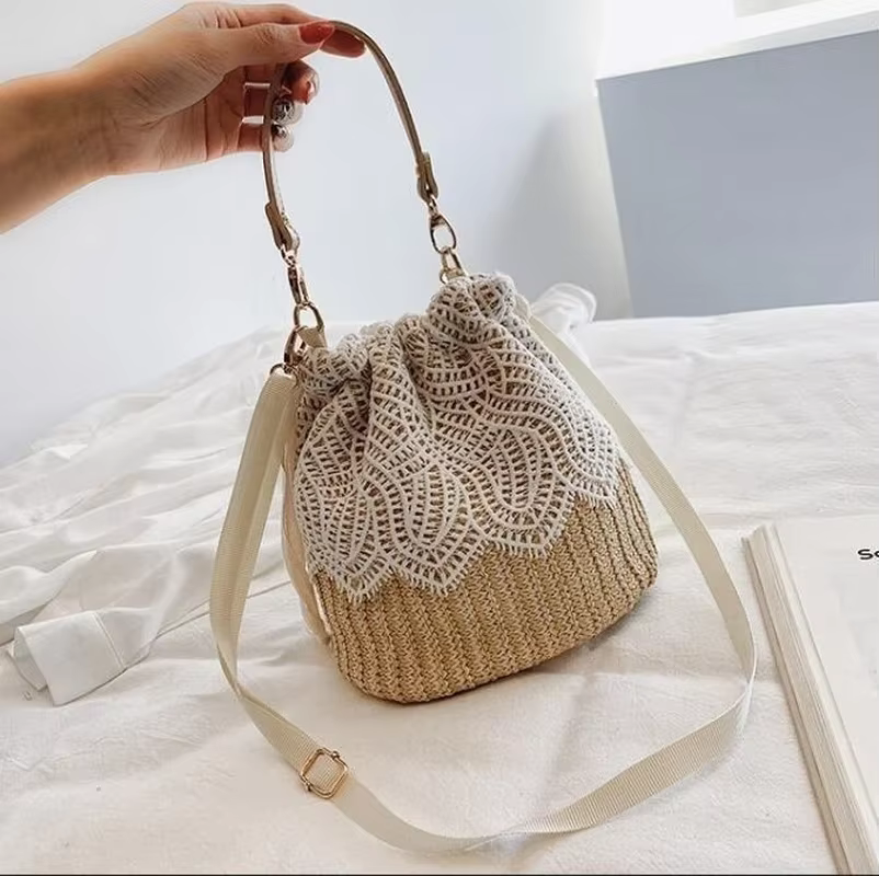 Sac à main en paille tressée pour femmes, sac à bandoulière décontracté, sac de plage en dentelle, sac à pied élégant, article de vacances, E27, nouveau