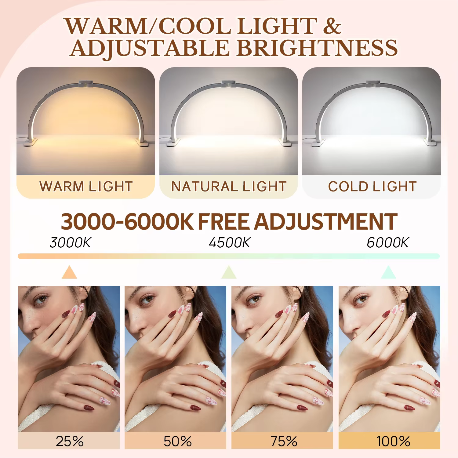 3000-6000K demi-lune lampe de Table à ongles pour le travail des cils pliable LED croissant manucure bureau lumière arc Salon de beauté éclairage de remplissage