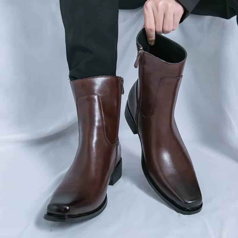 Bottes de chevalier pointues de style britannique pour hommes, fermeture à glissière latérale confortable, bottes hautes classiques, mode extérieure, haute qualité, automne