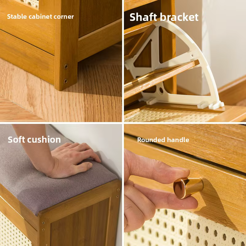 Meuble à chaussures domestique de 50-70 cm de long, tabouret à chaussures en bambou et en bois à rabat, tabouret long, tabouret rétro pour enfiler les chaussures