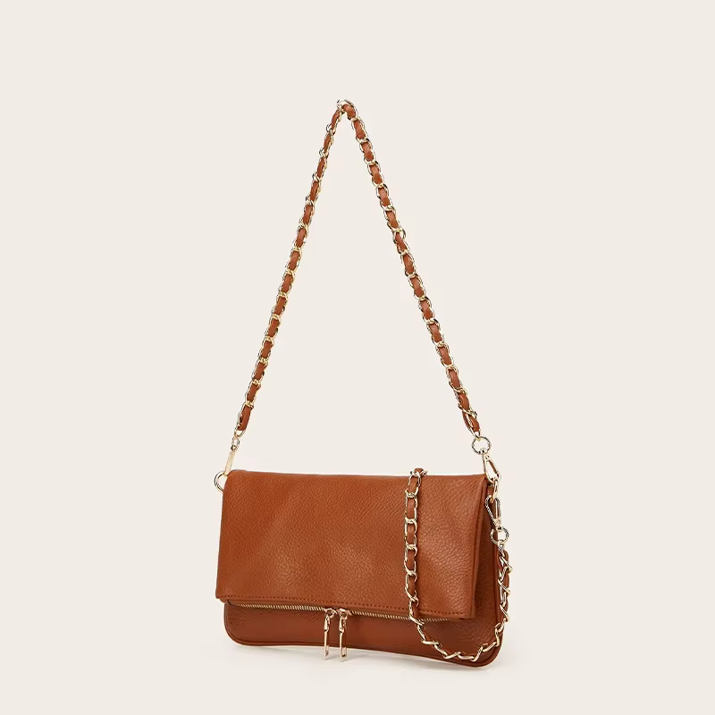 Sac à bandoulière avec texture litchi galets, sac à bandoulière Compact et Chic avec chaîne sous les bras, petit sac carré élégant et tendance pour femmes