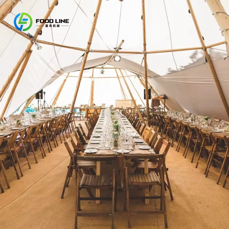 Tente de glamping de luxe sur mesure en bois, type tipi, pour mariages et événements en plein air