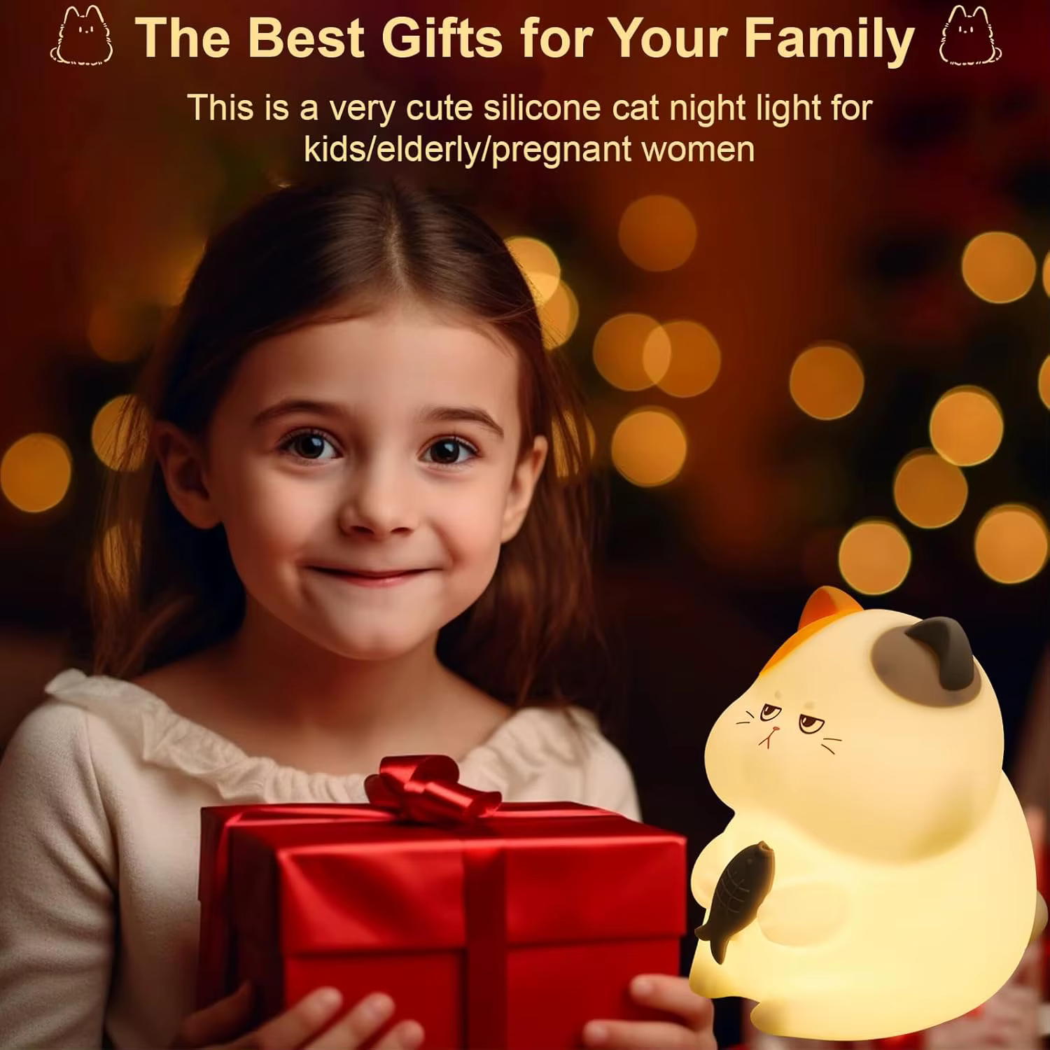 Veilleuse chat Gourmand, lampe Pat-Pat ambiante, Rechargeable, minuterie, idéale pour la décoration de la maison, choix cadeau parfait
