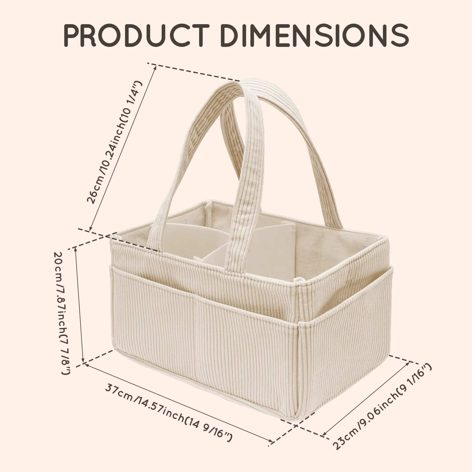 Organisateur de couches pour bébé en velours côtelé, panier de rangement pour couches avec poignée, pliable, multi-poches, sac portable pour maman et nouveau-né