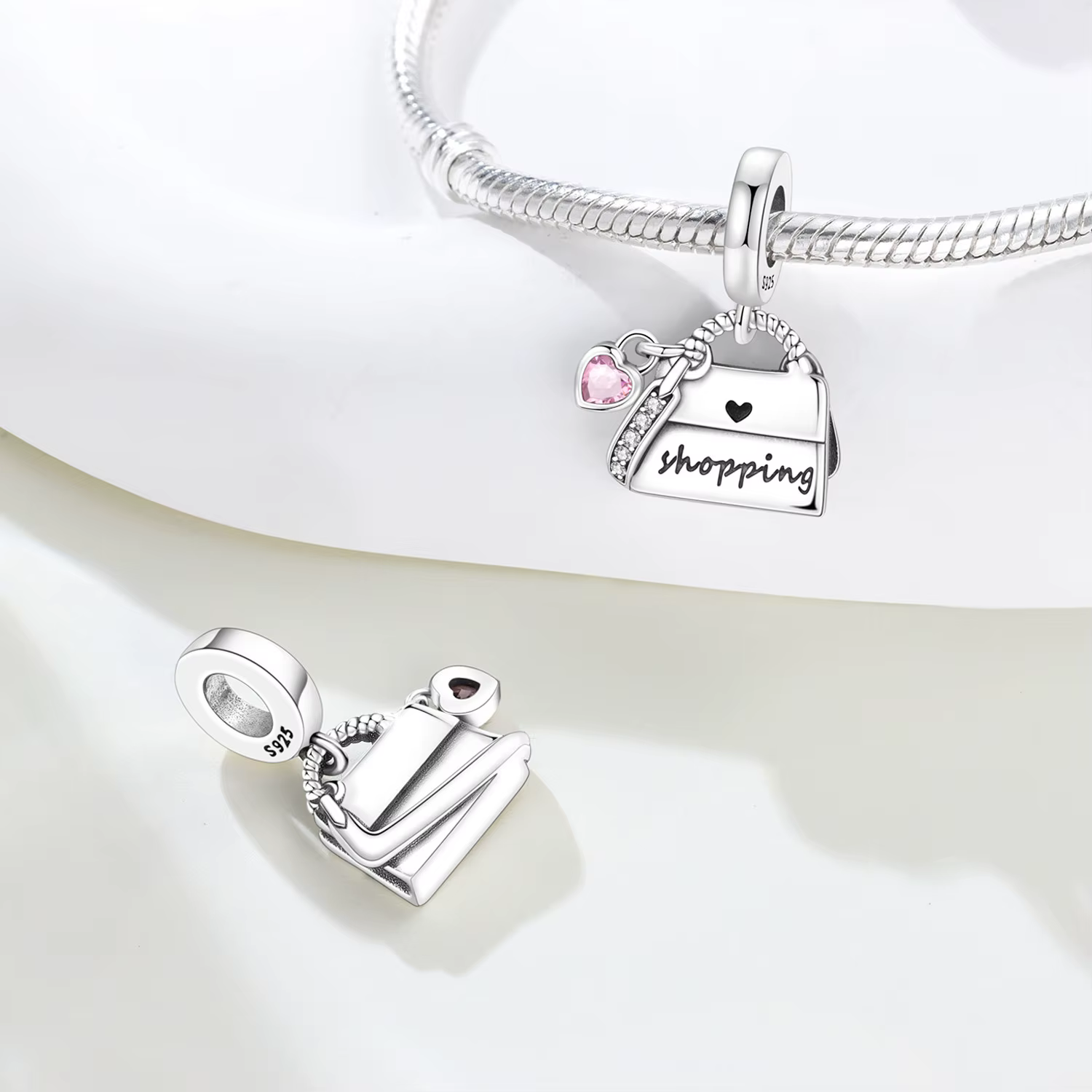 PANPOKI Breloques en argent sterling 925 en forme de sac de shopping