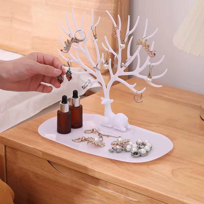 Présentoir à bijoux, plateau, supports de rangement d'arbre, boucles d'oreilles, colliers, bagues, boîtes à bijoux, étui organisateur de bureau, support de maquillage, décor