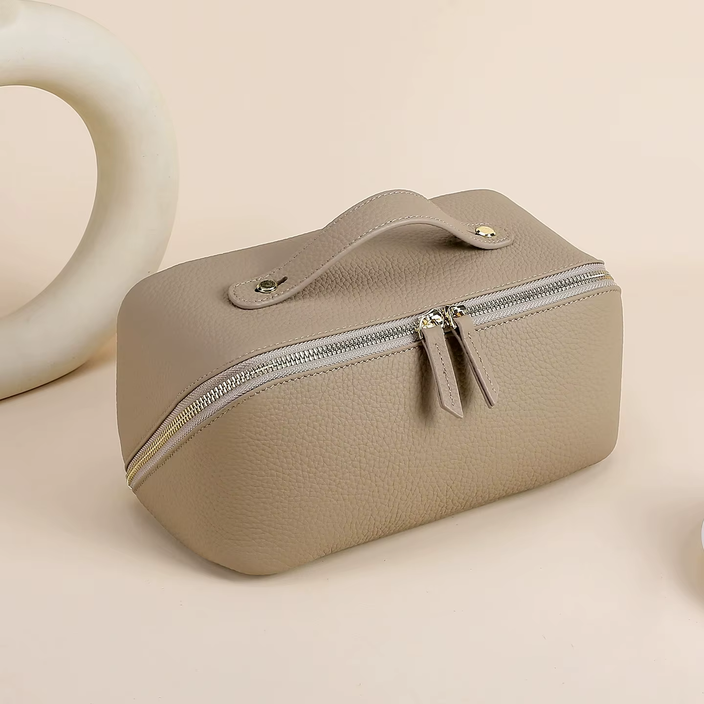 Sac à cosmétiques en cuir véritable de grande capacité pour femme ou fille, sac de maquillage en cuir de vache véritable