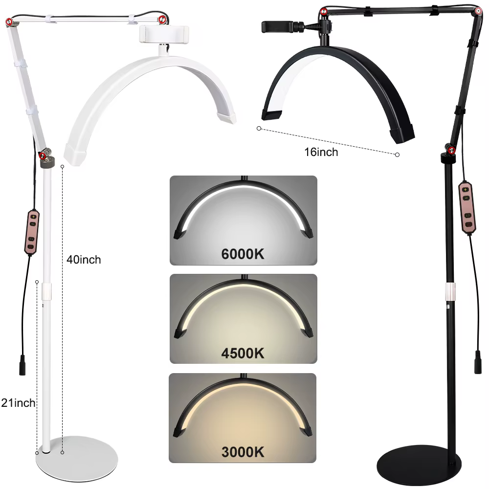 Lampe LED demi-lune 180 LED pour extensions de cils, tatoueurs et esthéticiennes, avec support de téléphone pour soins de beauté et sourcils