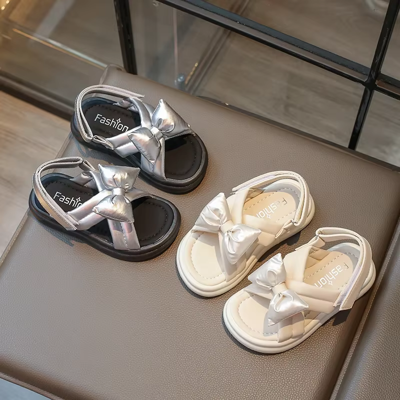 Sandales d'été pour filles, nouvelle mode, Style coréen, fond souple, antidérapant, polyvalente, Chic, doux, avec nœud papillon, chaussure de plage, 2025