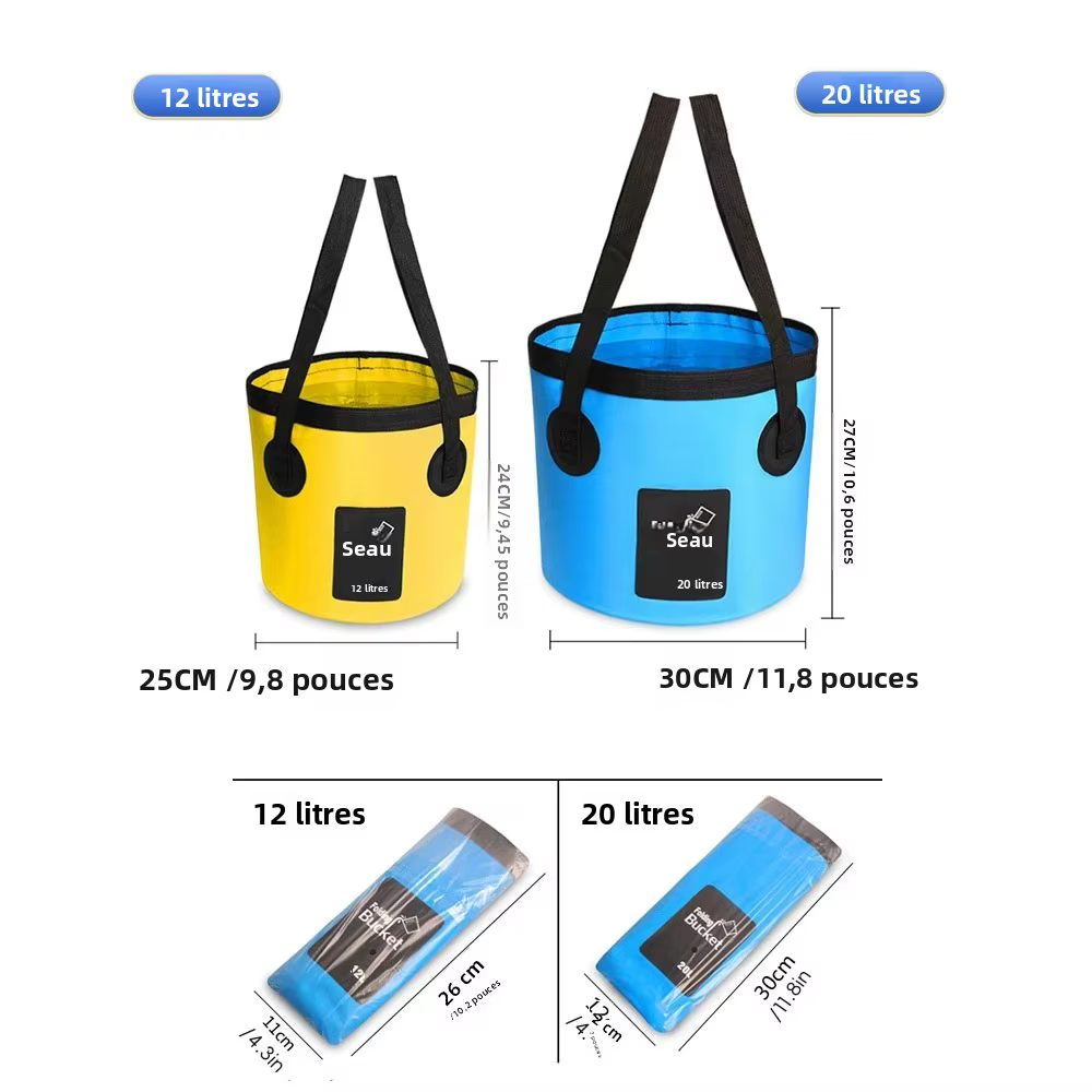 Seau pliable portable, sac de stockage d'eau avec sangles
