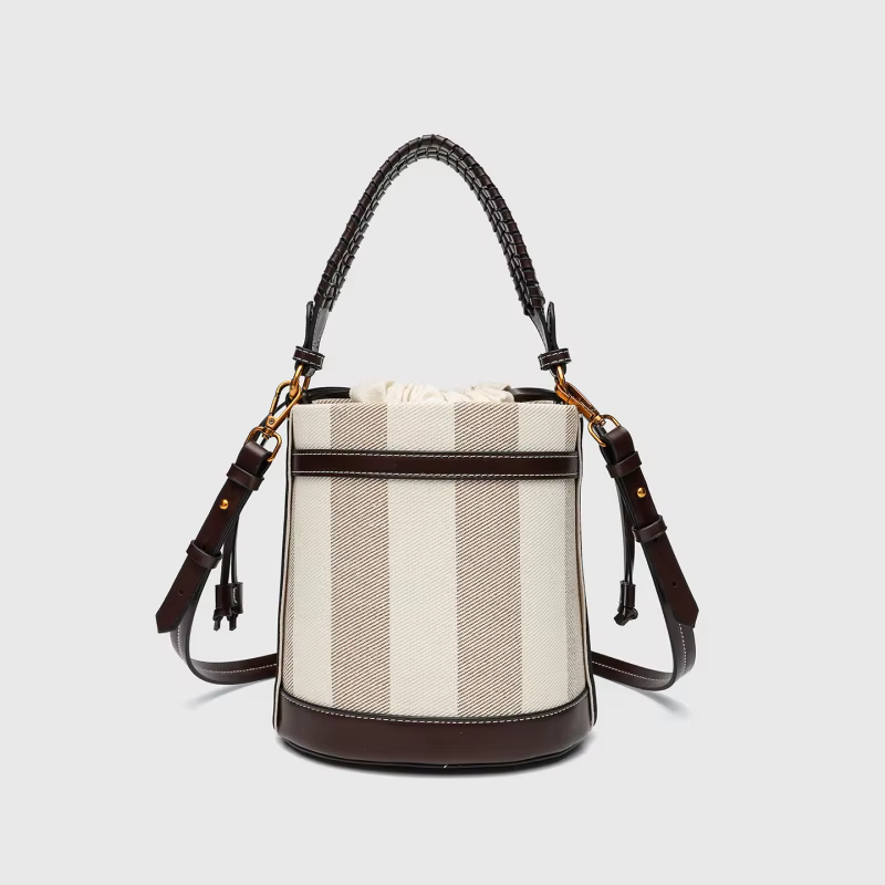 Sac seau tissé color-block avec garniture en cuir pour femme, sac à bandoulière quotidien d'été