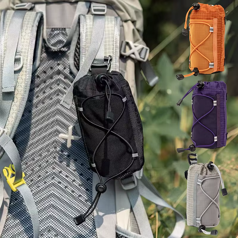 Sac à dos d'aventure en plein air avec sac de bouilloire ; Pochette suspendue pour téléphone portable de camping et rangement de bouteille d'eau de randonnée