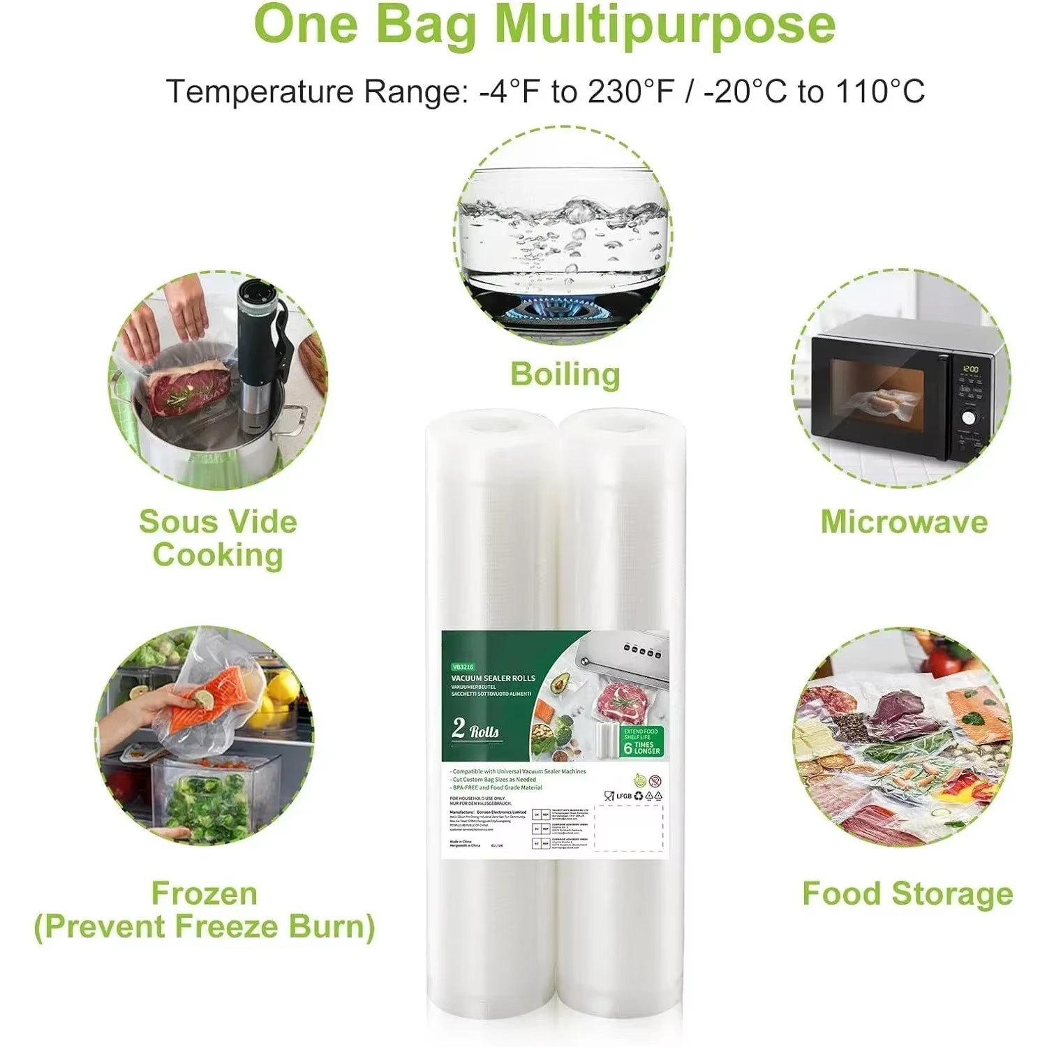 2 rouleaux de sacs de mise sous vide pour aliments
