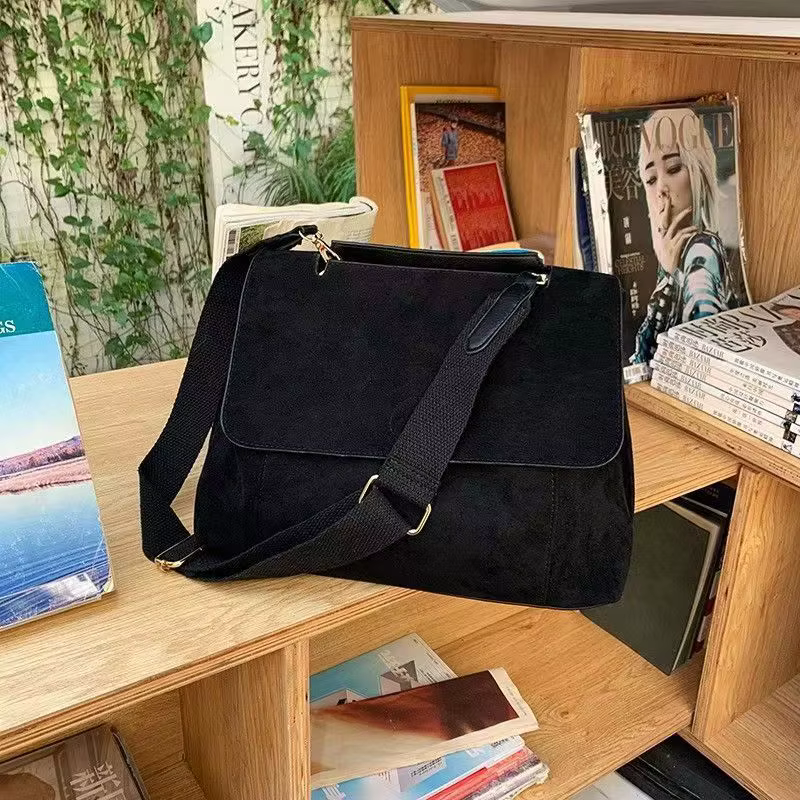 Sac à bandoulière en cuir suédé pour femmes, sacoche à bouton magnétique, grande capacité, fourre-tout en velours pour sortie de travail, usage quotidien