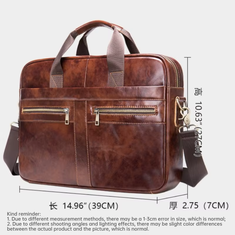 Porte-documents en cuir pleine fleur pour homme, sacoche d'ordinateur portable professionnelle avec bandoulière, sac à main grande capacité pour les trajets professionnels
