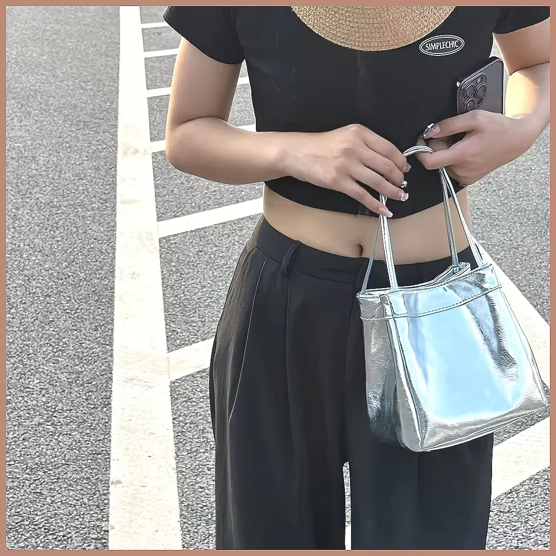 Mini sac seau argenté scintillant à cordon, sac à main à bandoulière scintillant en PU avec portefeuille pour femme