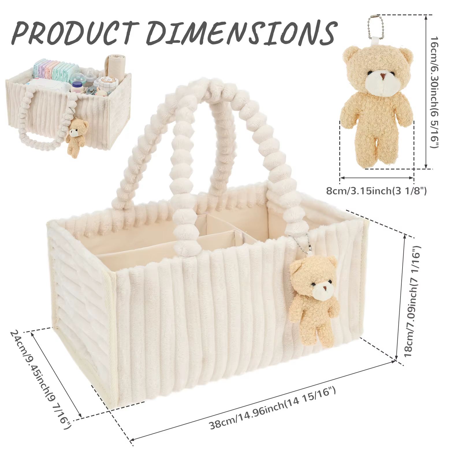 Organisateur de couches pour bébé en velours côtelé, panier de rangement pour couches avec poignée, pliable, multi-poches, organisateur de couches pour nouveau-né