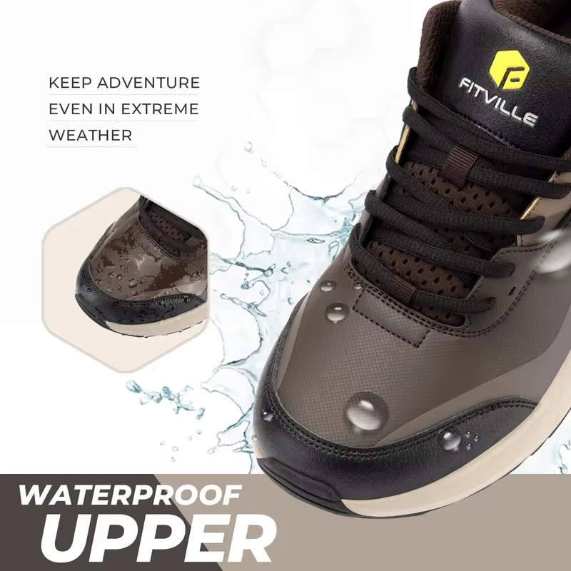 Chaussures de randonnée Fitville pour homme, extra larges, chaussures de marche d'extérieur, chaussures de travail basses imperméables avec soutien de la voûte plantaire pour le talon