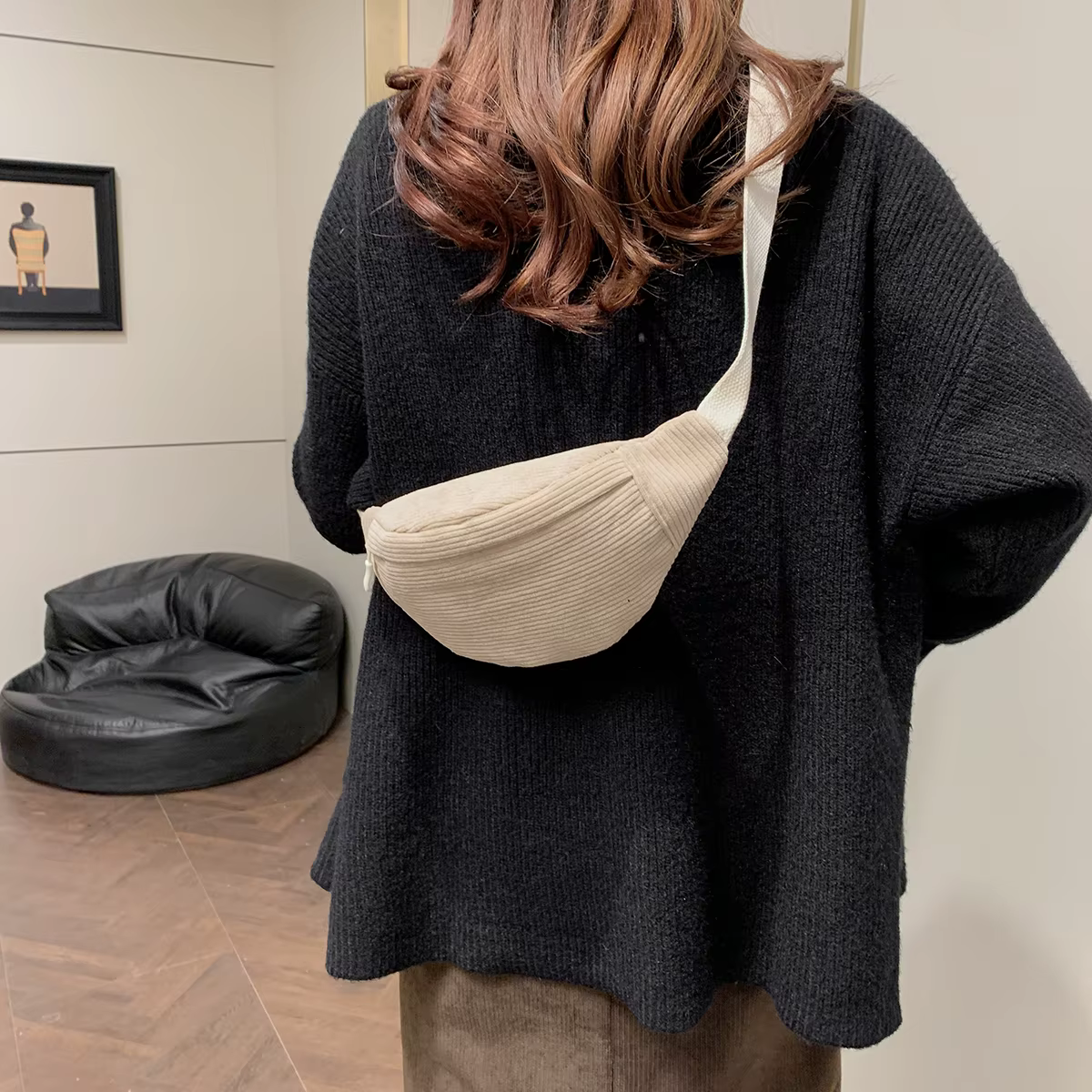 Sacs de ceinture en velours côtelé décontractés pour femmes, sac banane à la mode, sac de taille banane, sac à main de hanche, sac à bandoulière de poitrine, poche