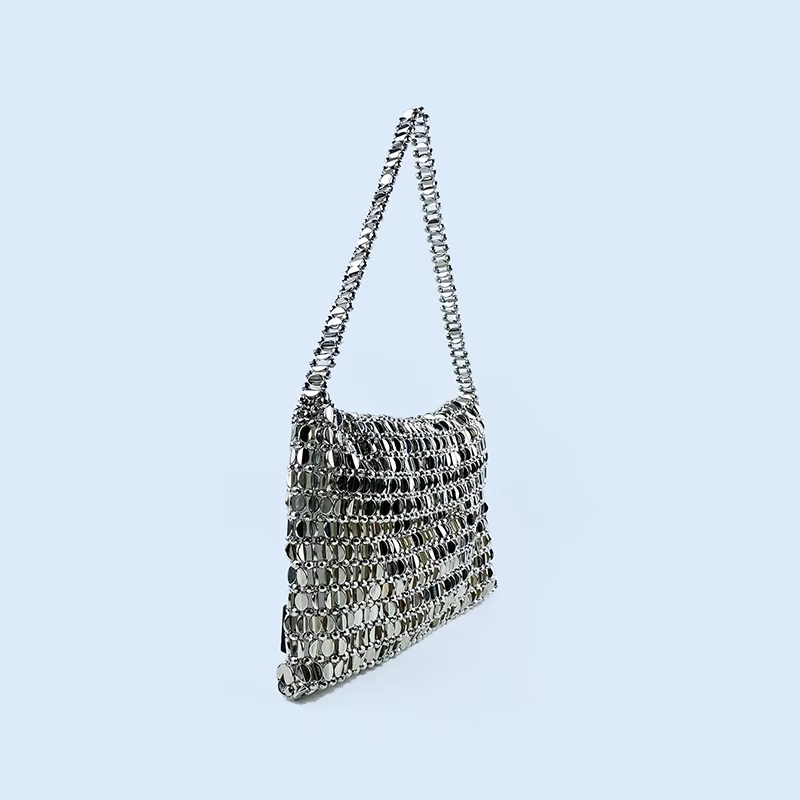 Sac rétro argenté à paillettes métalliques pour femmes, sac à main tissé à la main haut de gamme, sac à bandoulière et sous les bras, nouvelle collection 2024