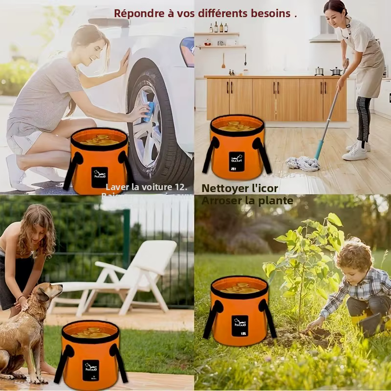 Seau pliable portable, sac de stockage d'eau avec sangles