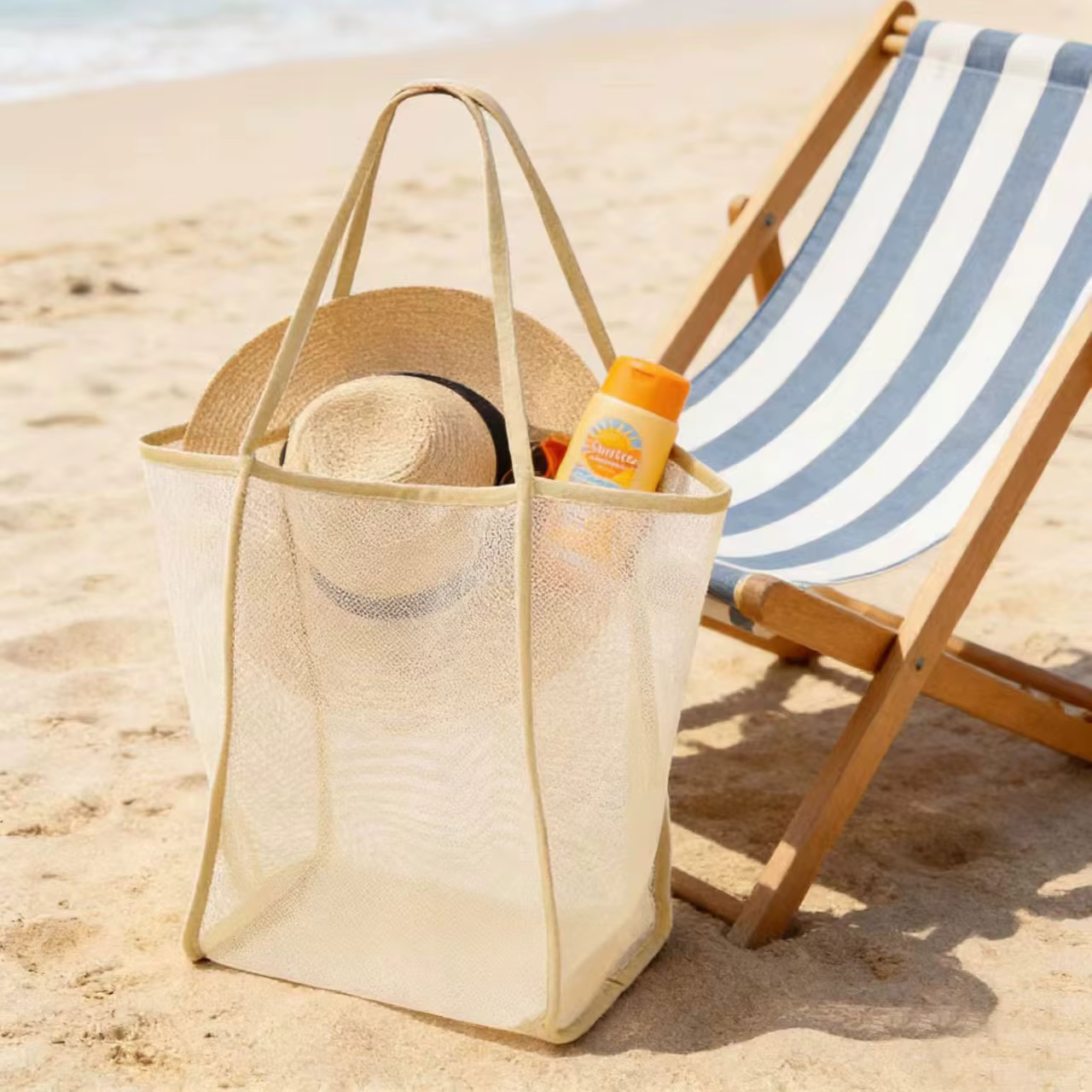 Sac de rangement pour jouets de plage pour enfants, en maille transparente, à bandoulière, grande capacité, pour la natation, les activités de plein air, le shopping, les voyages décontractés