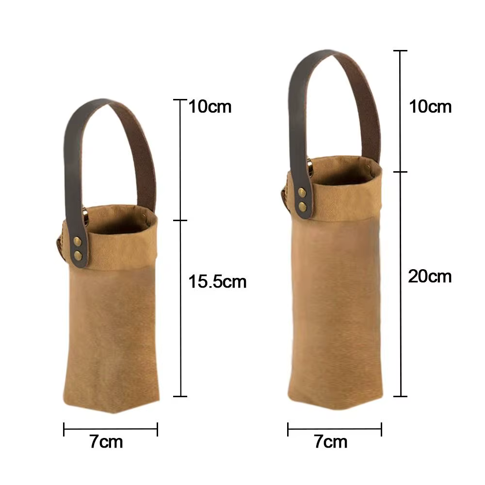 Sac de couverture de bouteille d'eau, pochette en papier Kraft lavable, porte-pochette d'eau, sangle d'épaule, sac isolant